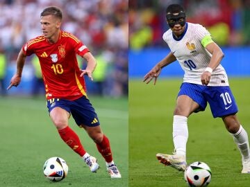 Dani Olmo (España) y Kylian Mbappé (Francia) durante la Eurocopa 2024