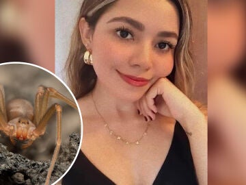 Fotografía de María Fernanda Vázquez junto a una araña violinista